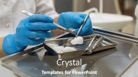  Presentation with dental office - Slide deck with female dentist hands holding dental tools over medical office background medicine stomatology and healthcare concept background and a gray colored foreground