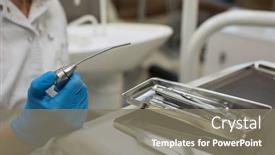  Presentation with dentist - Audience pleasing presentation design consisting of holding detail of dental tool backdrop and a gray colored foreground