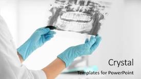  Presentation with dentist - Audience pleasing slides consisting of female dentist holding a dental backdrop and a light gray colored foreground