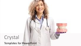  Presentation with jaw - Presentation theme enhanced with female-dentist-holding-a-model background and a white colored foreground