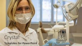  Presentation with dental laboratory - Amazing slide set having female dentist holding spirit lamp in dental clinic laboratory equipment backdrop and a mint green colored foreground