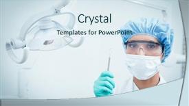  Presentation with wearing a surgical face mask - Slides consisting of female dentist in surgical mask background and a  colored foreground