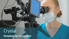  Presentation with dental office - PPT layouts enhanced with female-dentist-using-dental-microscope background and a ocean colored foreground