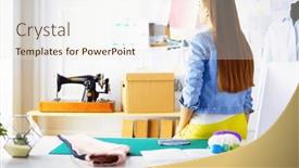  Presentation with architects - Theme enhanced with female-designer-in-office-working background and a sky blue colored foreground