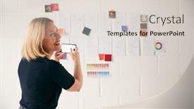  Presentation with designs - Amazing PPT theme having female-designer-taking-photos backdrop and a lemonade colored foreground