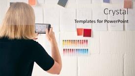  Presentation with designs - PPT theme with female-designer-taking-photos background and a lemonade colored foreground