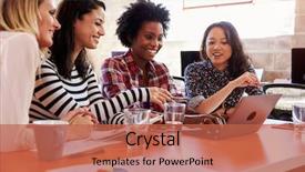  Presentation with meeting - Amazing PPT theme having female designers having meeting backdrop and a red colored foreground