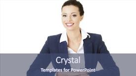  Presentation with success - Presentation theme having female desk - portrait of young success businesswoman background and a  colored foreground