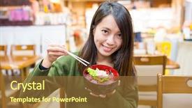  Presentation with tuna - Amazing theme having female desk - woman eating tuna don backdrop and a tawny brown colored foreground