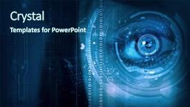  Presentation with female security - Presentation design with up of female digital eye background and a navy blue colored foreground