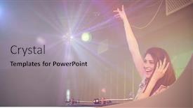  Presentation with disco jockey - Theme having female disco jockey waving her hand while playing music at nightclub background and a light gray colored foreground