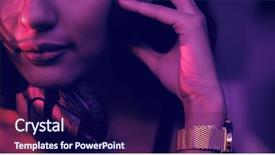  Presentation with history of western music - Cool new slide deck with female dj listening to music backdrop and a navy blue colored foreground