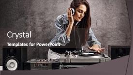 Presentation with music - PPT theme consisting of female-dj-playing-music background and a dark gray colored foreground