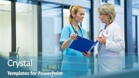  Presentation with report - Presentation theme enhanced with female doctor and nurse discussing background and a teal colored foreground