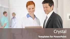  Presentation with doctor in hospital health insurance related icons healthcare person saving medical - Beautiful presentation design featuring female doctor at the hospital backdrop and a gray colored foreground