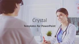  Presentation with female hospital patient - Amazing presentation having female doctor calming down a patient at a hospital consulting room holding her hand backdrop and a light gray colored foreground