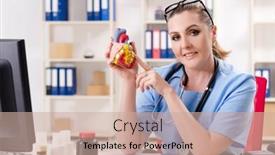  Presentation with cardiologist - Slide set consisting of female-doctor-cardiologist-working background and a coral colored foreground