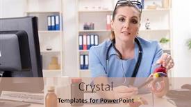  Presentation with cardiologist - Beautiful presentation design featuring female-doctor-cardiologist-working backdrop and a coral colored foreground