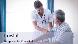  Presentation with concept high blood pressure used tablets and - Slides featuring female doctor checking blood pressure background and a light blue colored foreground