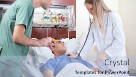  Presentation with female hospital patient - Audience pleasing PPT theme consisting of female doctor checking young patient in hospital backdrop and a light blue colored foreground