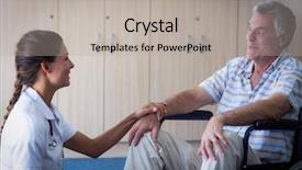  Presentation with senior living - Beautiful slide set featuring female doctor consoling senior man in living room at home backdrop and a light gray colored foreground