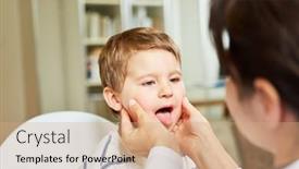  Presentation with sore throat - Slide set featuring female-doctor-examines-throat background and a coral colored foreground