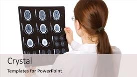  Presentation with brain injury - Presentation design having female doctor examining a brain background and a light gray colored foreground