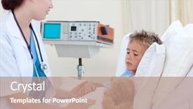  Presentation with hospital bed - Amazing slide deck having female doctor examining a child backdrop and a  colored foreground