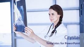 Presentation with report - Slides featuring female-doctor-examining-a-x background and a sky blue colored foreground