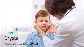  Presentation with metabolic doctor examining - Theme consisting of female doctor examining little child background and a  colored foreground
