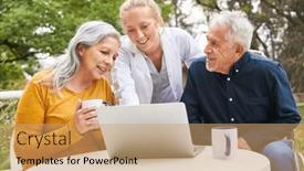  Presentation with home garden - Slide deck consisting of female-doctor-explaining-elderly-couple background and a coral colored foreground