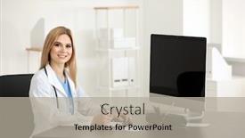  Presentation with application - Beautiful presentation theme featuring female doctor filling up application form in consultation room backdrop and a light gray colored foreground