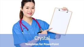  Presentation with finger point - Beautiful slide deck featuring female doctor finger point to blank paper of clipboard backdrop and a teal colored foreground