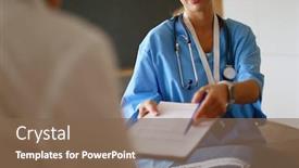  Presentation with hold hand - PPT theme featuring female-doctor-hand-hold-silver background and a violet colored foreground