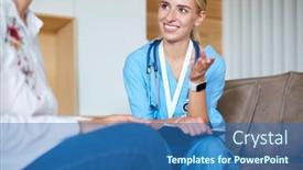  Presentation with hold hand - PPT theme featuring female-doctor-hand-hold-silver background and a teal colored foreground