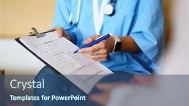  Presentation with hold hand - Slide set with female-doctor-hand-hold-silver background and a ocean colored foreground