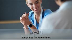  Presentation with hold hand - Slide set consisting of female-doctor-hand-hold-silver background and a light blue colored foreground