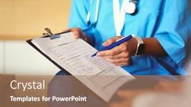  Presentation with hold hand - Slide set featuring female-doctor-hand-hold-silver background and a coral colored foreground