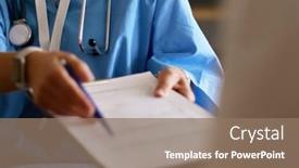  Presentation with hold hand - Slides consisting of female-doctor-hand-hold-silver background and a  colored foreground