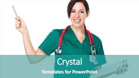  Presentation with monthly report gold exploration - Slide set enhanced with female doctor hold with report background and a  colored foreground