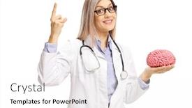  Presentation with female doctor - Presentation enhanced with female-doctor-holding-a-brain background and a white colored foreground