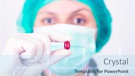  Presentation with medical technology healthcare - Beautiful PPT theme featuring female-doctor-holding-a-red backdrop and a sky blue colored foreground