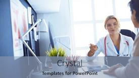  Presentation with consulting - PPT theme featuring female-doctor-holding-application-form background and a light blue colored foreground