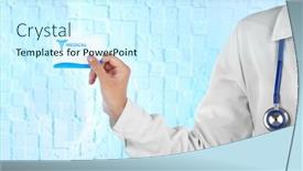  Presentation with business card - Colorful slide deck enhanced with female-doctor-holding-business-card and a  colored foreground