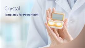  Presentation with contact lens - Amazing slide deck having female doctor holding contact lens case closeup backdrop and a sky blue colored foreground