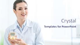  Presentation with contact lens - Audience pleasing slides consisting of female doctor holding contact lens case indoors backdrop and a sky blue colored foreground