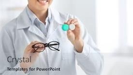  Presentation with contact lens - Slides enhanced with female doctor holding contact lens case and glasses closeup background and a light gray colored foreground