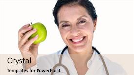  Presentation with earth science green and white - Cool new slide set with female doctor holding green apple backdrop and a lemonade colored foreground