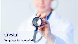  Presentation with newborn stethescope - Amazing theme having female doctor holding out stethescope backdrop and a sky blue colored foreground