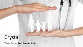  Presentation with health insurance concept - Theme with female doctor holding paper silhouette background and a light gray colored foreground